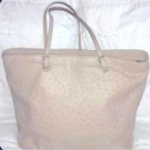 FURLA TAUPE OSTRICH EMBOSSED LARGE LEATHER TOTE